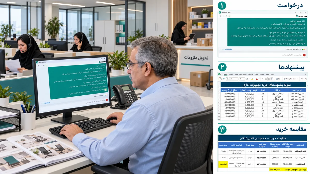 کارشناس تدارکات در حال استفاده از دونارو برای مقایسه پیشنهادهای قیمت تأمین‌کنندگان